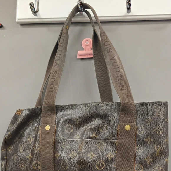 Vintage 1980s Louis Vuitton Brown Monogram Shoulder Bag. Name On Strap Detail.